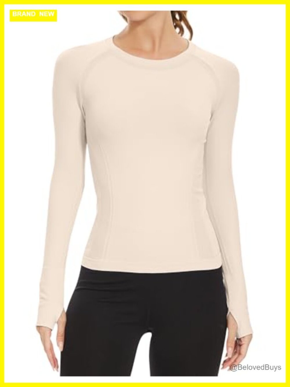 Seamless Long Sleeve Workout Top Thumb Holes Crew Neck Gym Yoga Shirt